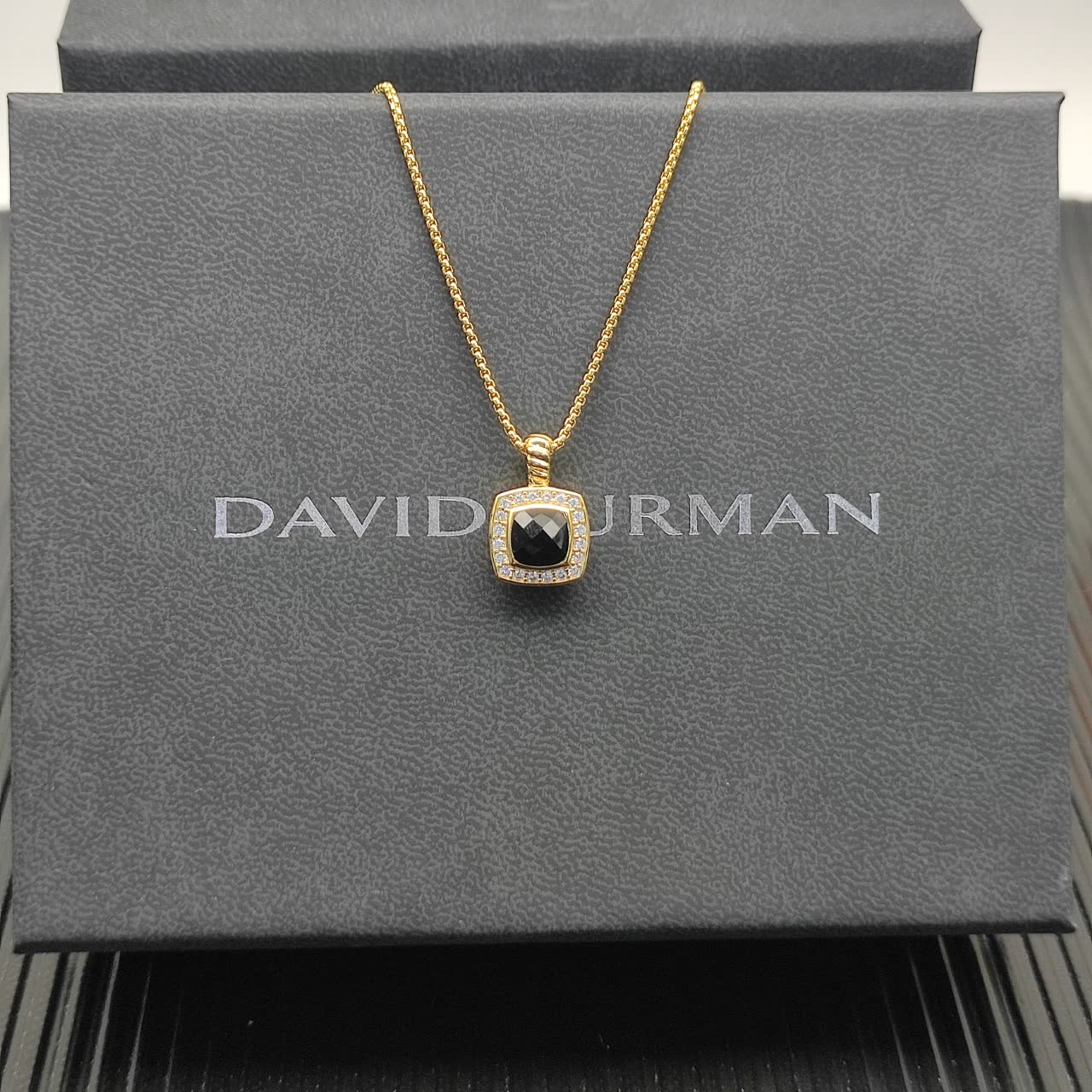 David Yurman Black Onyx and Diamond Cable Collectibles Pendant Necklace